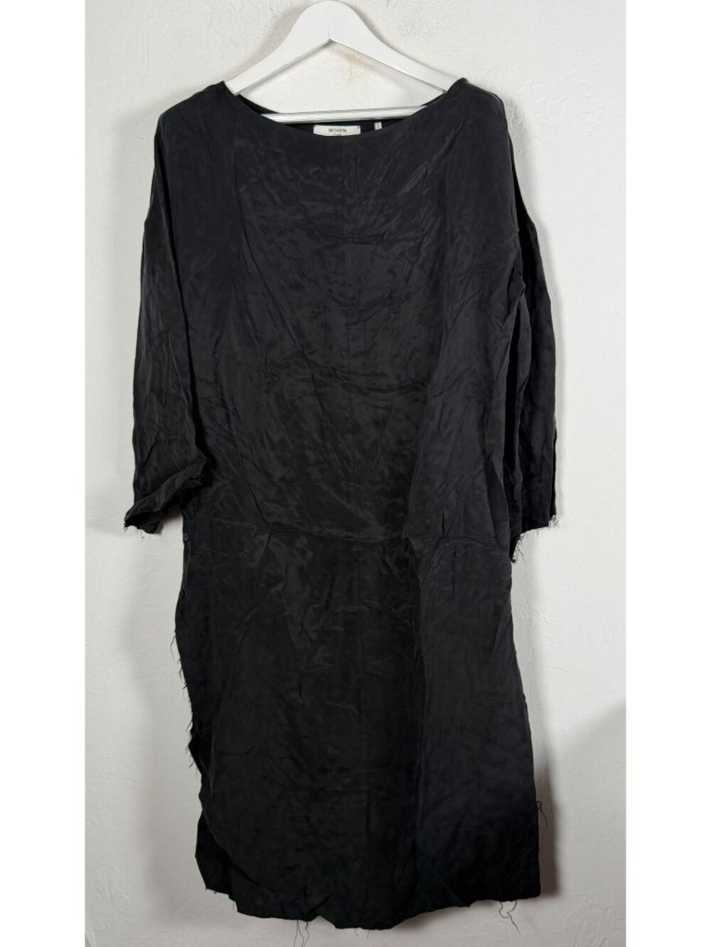 One Teaspoon Women Black Raw Hem Boat Neck 3/4 Sleeve Shift Midi Dress XL Grunge
